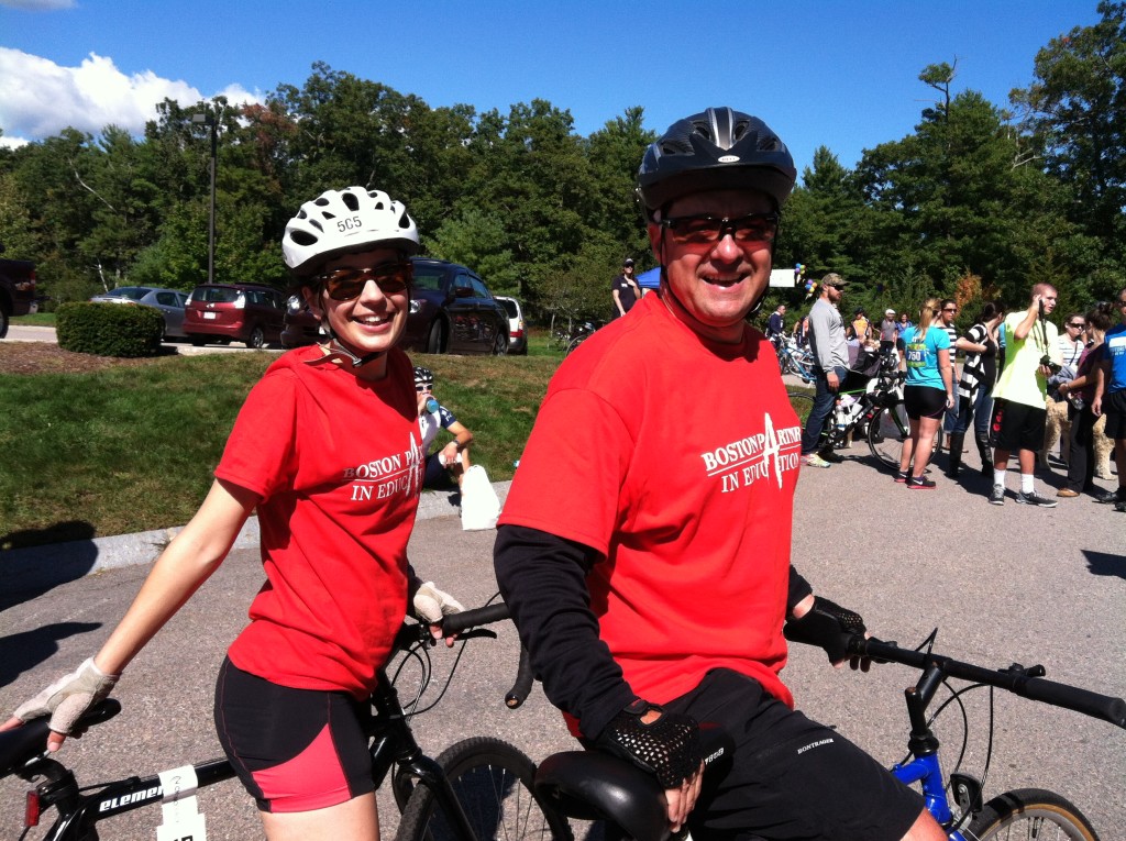 Team co-captain Bristol Huffman (left) and Boston Partners’ Board member Mike McKenna stuck together for the entire 50-mile ride, now that’s teamwork! 