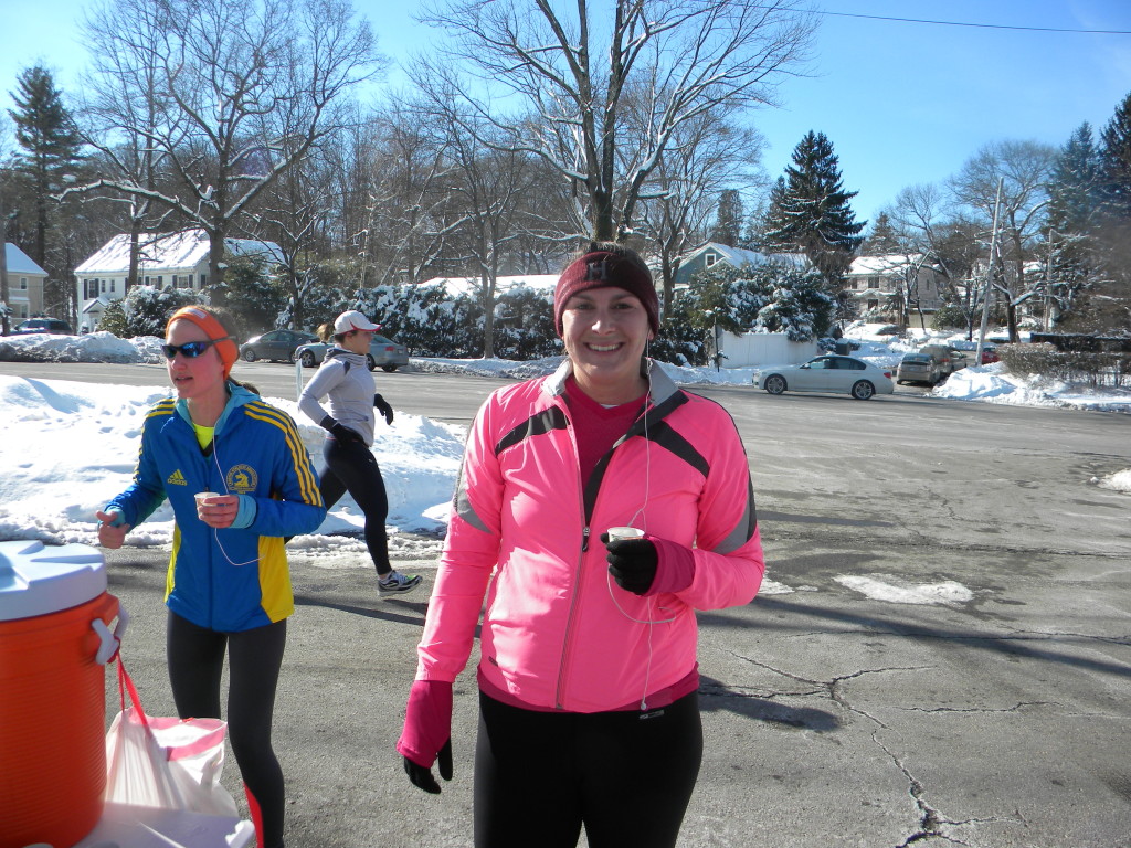 Annie braving the cold to train for Marathon Monday!