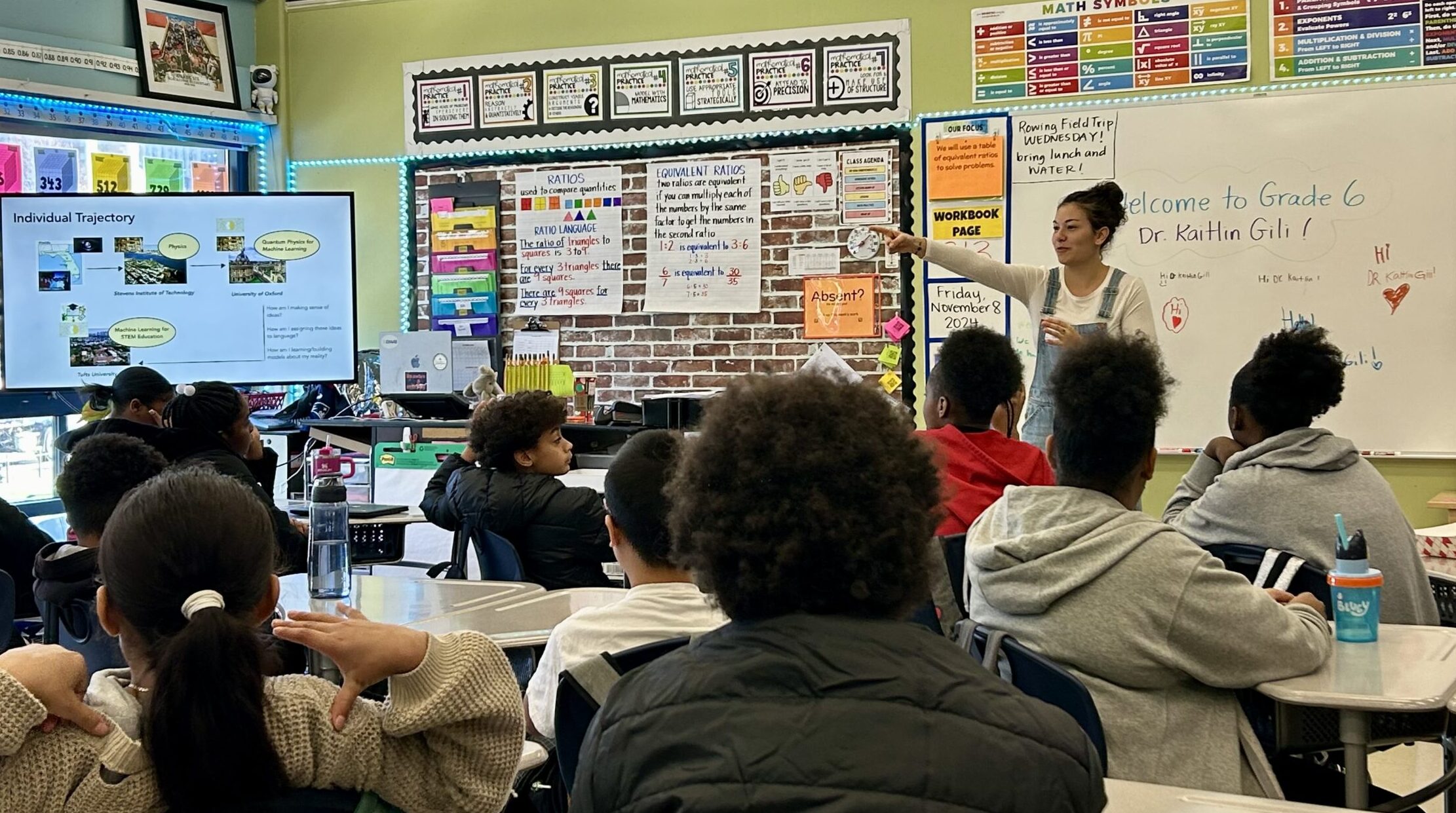 Kaitlin Gili at a Pathfinders visit in Kelly Lewis' classroom at the Blackstone Elementary School